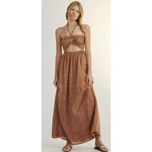 NWT Anthropologie Faithfull the Brand Cutout Linen Maxi Dress Size 12 $339 A25